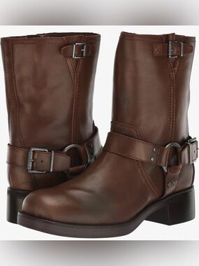 Vince Camuto Brown Leather Harness Mid-Calf Boots